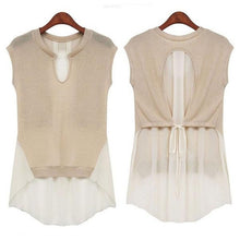 Fashion Womens Sleeveless Chiffon Splicing Irregular Hem Shirts Blouse Tops NW