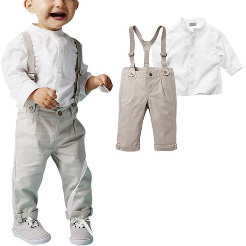 Gentleman Boy Baby T-shirt Top Shirt Bib Pants Overall Outfits Clothing Set NW