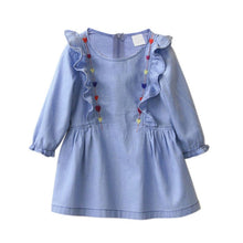 Girl Denim Dress Retro Kids Long Sleeve Jeans Tutu Dresses 1-6Y Children Clothing NW