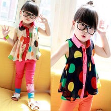 Girls Child Shirts Polka Dot Lapel Sleeveless Chiffon Party Tops Blouse 2-7Y NW