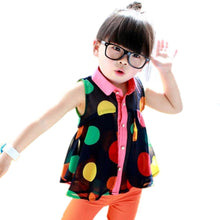 Girls Child Shirts Polka Dot Lapel Sleeveless Chiffon Party Tops Blouse 2-7Y NW