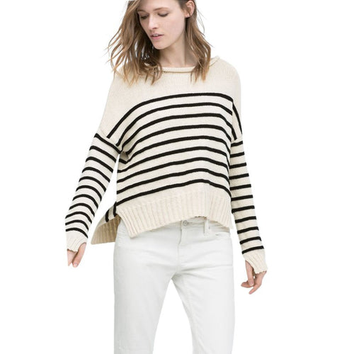 Hot New Brand Women Sweater Long Sleeve Pullover Striped Sweater Knitted Shirt Jumper Sweaters NW