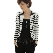 Hot Women Slim Short Jacket Ladies White Striped Coat One Button Long Sleeve Outerwear Suit JacketsHG NW
