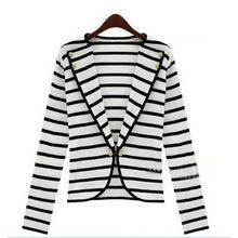 Hot Women Slim Short Jacket Ladies White Striped Coat One Button Long Sleeve Outerwear Suit JacketsHG NW