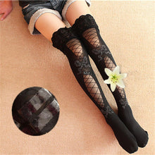 Hot Womens Lady Sexy Grid Lace Knee High Socks Black Floral Thigh-High Stockings NW
