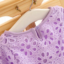 Kid Gilrs Ripple Stripe Organza Dress Hollow Lace Floral Long Sleeve Dress NW