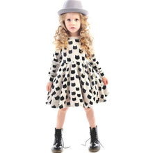 Kid Girls Cat Print Long Sleeve Dress Pleated One Piece Dress Sundress 2-6Y NW