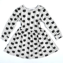 Kid Girls Cat Print Long Sleeve Dress Pleated One Piece Dress Sundress 2-6Y NW