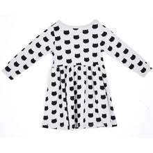 Kid Girls Cat Print Long Sleeve Dress Pleated One Piece Dress Sundress 2-6Y NW