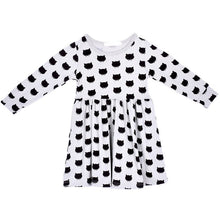 Kid Girls Cat Print Long Sleeve Dress Pleated One Piece Dress Sundress 2-6Y NW