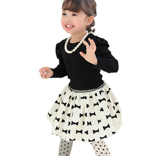 Kid Girls Long Sleeve Shirt Bow-knot Dress Kerchief 3PC Set Outfits Clothes 1-5Y NW