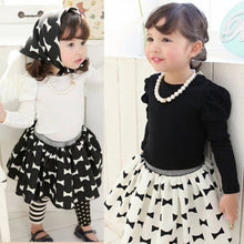 Kid Girls Long Sleeve Shirt Bow-knot Dress Kerchief 3PC Set Outfits Clothes 1-5Y NW