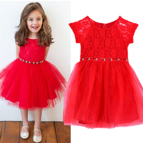 Kid Girls One Piece Party Holiday Dress Red Lace Tulle Gauze Tutu Dress 2-6 Years FD28 NW