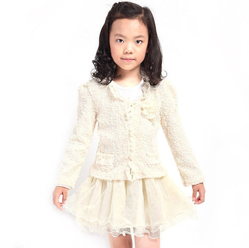 Kids 3-10Y Costume 2Pcs Clothes Set Jacket Dress Outfit Set Baby Girls Clothing Sets Tutu Dress Cotton Lace NW