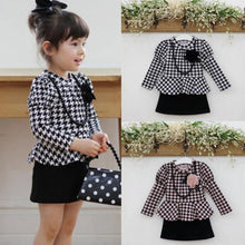 Kids Baby Girls Long Sleeve Houndstooth Necklace Flower Pageant Tutu Dress NW