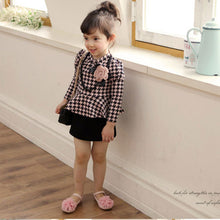 Kids Baby Girls Long Sleeve Houndstooth Necklace Flower Pageant Tutu Dress NW