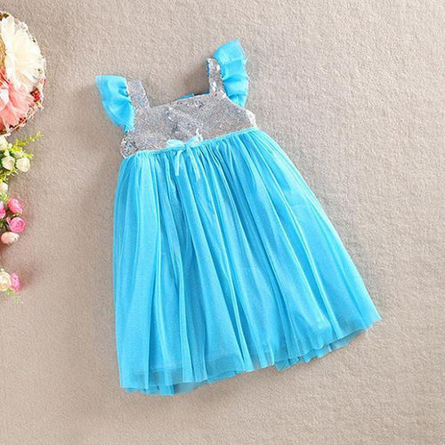 Kids Baby Girls One Piece Dress Ruffled Sleeve Sequins Pleated Dresses 1-5 Years NW