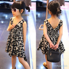 Kids Princess Girls Leopard One Piece Dress V-neck Dress Clothes Chiffon 2-6T NW