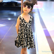 Kids Princess Girls Leopard One Piece Dress V-neck Dress Clothes Chiffon 2-6T NW