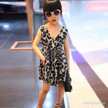 Kids Princess Girls Leopard One Piece Dress V-neck Dress Clothes Chiffon 2-6T NW