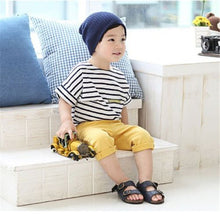 Korean Baby Clothes Kid Boy Striped Zip Casual T-shirt Short Sleeve Shirt Tops 2-7Y NW