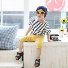 Korean Baby Clothes Kid Boy Striped Zip Casual T-shirt Short Sleeve Shirt Tops 2-7Y NW