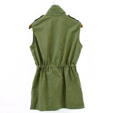 Korean Punk Women Army Green Military Multi-pocket Parka Long Drawstring Elastic Jacket NW