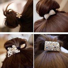Korean Star Pearl Crystal Rhinestone Flower Headband Ponytail Holder Hair Rope Band Hairband NW