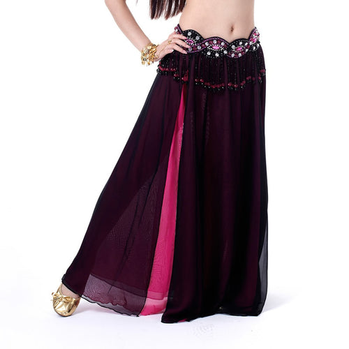 Lady Belly Dance Costume 2 layers with 2 Slit Chiffon Skirt Dress Multi Color A17 NW