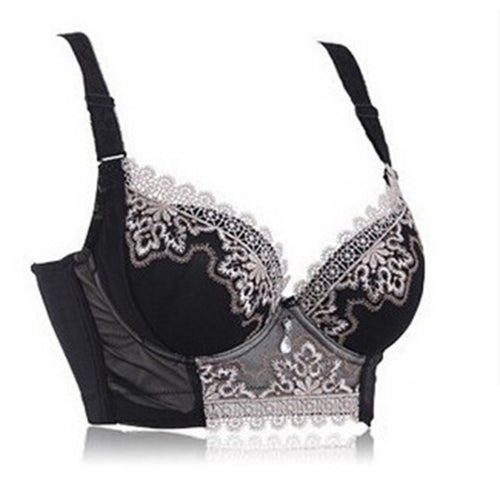 Lady Lace Floral Embroidery Plunge Push Up Side Support Padded Bra 34-40 Cup B NW
