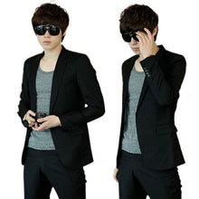 Men Slim Fit Stylish Casual One Button Suit Coat Jacket Business Blazer Black NW