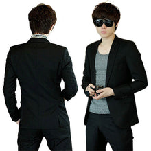 Men Slim Fit Stylish Casual One Button Suit Coat Jacket Business Blazer Black NW