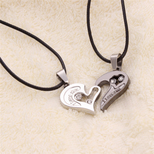 Men Women Lover Couple Necklace I Love You Heart Shape Pendant Stainless Steel NW