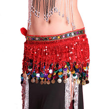 Multi Color Chiffon Belly Dance Hip Scarf Coin Sequin Belt Skirt Tassel Hip Wrap NW