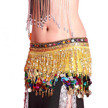 Multi Color Chiffon Belly Dance Hip Scarf Coin Sequin Belt Skirt Tassel Hip Wrap NW