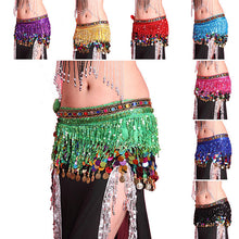 Multi Color Chiffon Belly Dance Hip Scarf Coin Sequin Belt Skirt Tassel Hip Wrap NW