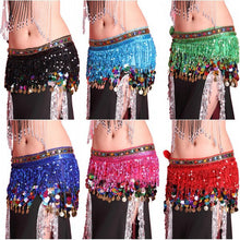 Multi Color Chiffon Belly Dance Hip Scarf Coin Sequin Belt Skirt Tassel Hip Wrap NW