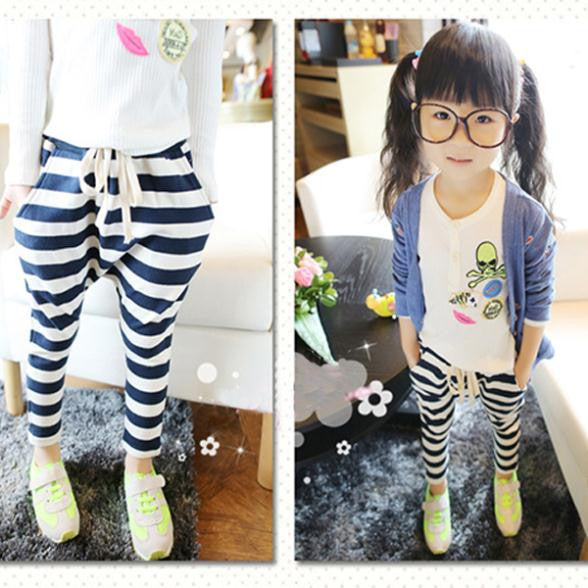 NEW Baby Kids Girls Casual Collapse Pants Harem Pants Stripes Pants Costume 2-7Y NW