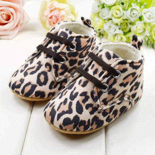 NWT Toddlers Soft Sole Leopard Crib Shoes Infant Baby Lace Up Prewalker Shoes NW