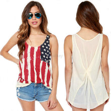 New American Flag Printed Chiffon Blouse Women Fashion Patchwork Back Chiffon Sleeveless Tank Tops Tshirt Plus Sizes NW