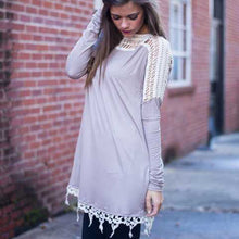 New Fall Chic Women Lace Shoulder T-shirt Casual Loose Top Pullover Long Section NW