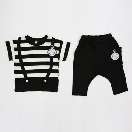 New Kids Boys Clothing Sets Baby Straps Striped Shirts Harem Pants Suit Cotton 2pcs Set Outfits Clothes 0-4Y NW