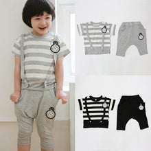 New Kids Boys Clothing Sets Baby Straps Striped Shirts Harem Pants Suit Cotton 2pcs Set Outfits Clothes 0-4Y NW