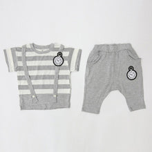 New Kids Boys Clothing Sets Baby Straps Striped Shirts Harem Pants Suit Cotton 2pcs Set Outfits Clothes 0-4Y NW