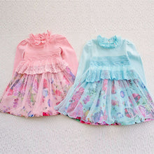 New Lovely 1-6Y Kids Girls Dress Pleated Lace Floral Dresses Long Sleeve Baby Tutu Dress Clothes NW