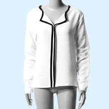 New Style Fashion Womens Casual White Shirt Long Sleeve Black Side Chiffon Blouse V-neck Work Shirts Women NW