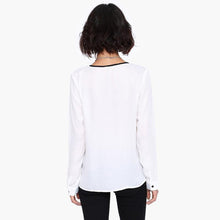 New Style Fashion Womens Casual White Shirt Long Sleeve Black Side Chiffon Blouse V-neck Work Shirts Women NW
