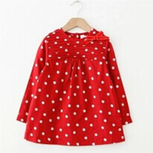 New Toddler Baby Girls Polka Dots Bowknot Long Sleeve Cotton T-shirt Dress 2-7 Year NW