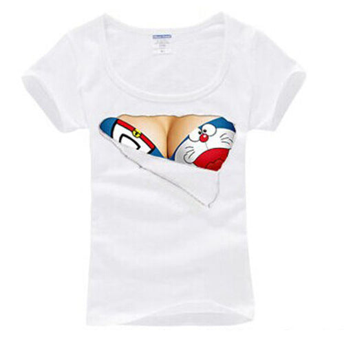 New Unique Women 3D Print Funny T Shirts Fake Big Chest Bra Tops Hot NW
