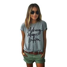 New Women Girls Short Sleeve Letter Print Shirt Loose T-shirt Casual Cotton Tops NW